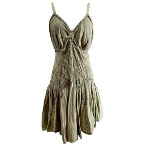 Bohemian Fairycore Green Mini Dress